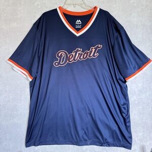 Detroit Tigers Shirt Mens 3XL Navy Orange MLB Baseball V Neck Jersey‎ Style